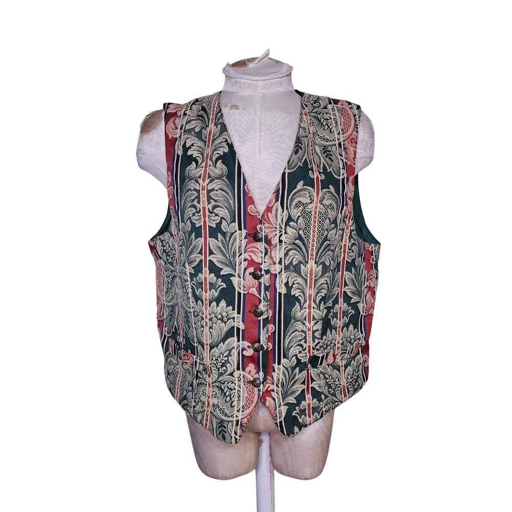 Vintage Striped Floral Vest Karen Scott Size Large Christmas Holidays festive